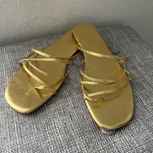 Zara Gold Strappy Flat Sandal